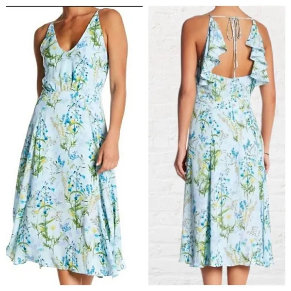 Adelyn Rae ruffle floral midi open back sky blue‎ dress sz M - Image 2