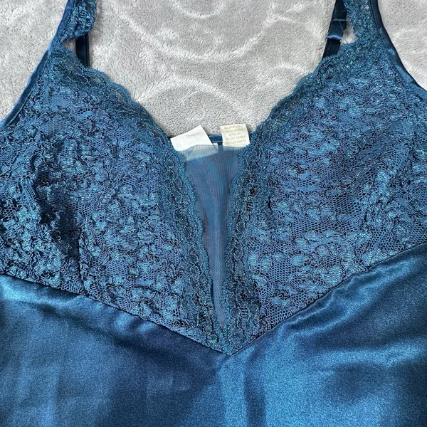 Victoria's Secret Gold Label Teal Satin Lace Nightgown M Lingerie Elegant Vintage - Image 9