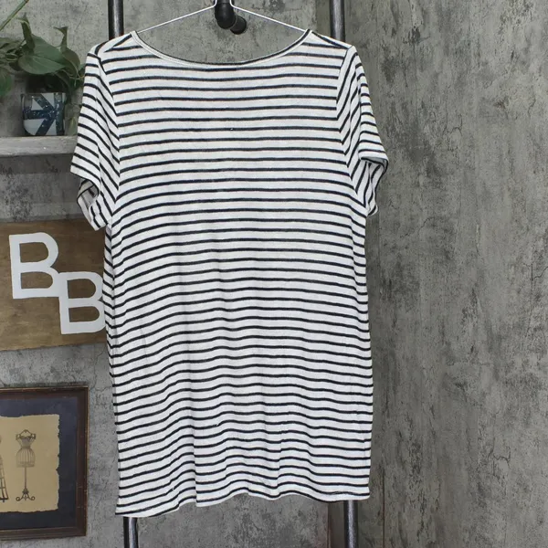 NWT Freshman Juniors Knit Striped Lace-Up T Shirt Top Black / White XL - Image 3