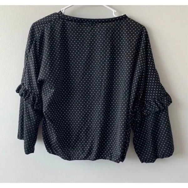 Boohoo NWT Women Large Size 12 Black White Polka Dot Ruffle Blouse Office Chic - Image 6