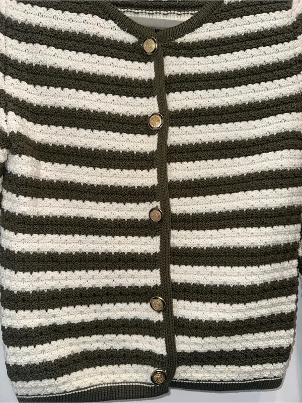 Mango jewels button stripped green and white cardigan size small - Image 2