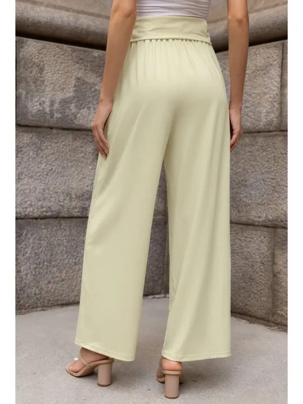 NWT Cupshe Light Yellow Wide Leg Jersey Pants - Size: Small - Image 9