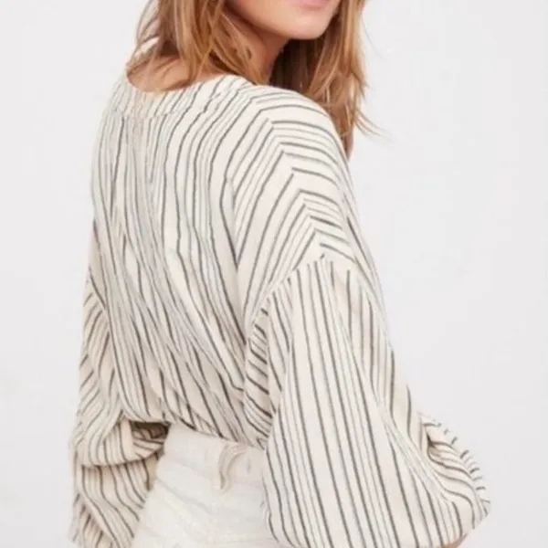 Free People Rhythm Of The Night Striped Tunic Top Ivory Black Women’s Size Small - Image 3