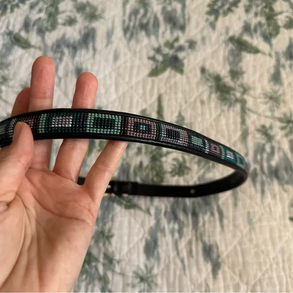Brighton Beaded Leather Belt Black Silver M 30 Vintage 80s - Image 6