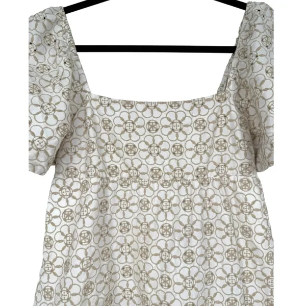 Anthropologie Maeve Smocked Tunic Floral‎ Embroidered Mini Dress Ivory Size XXS - Image 6