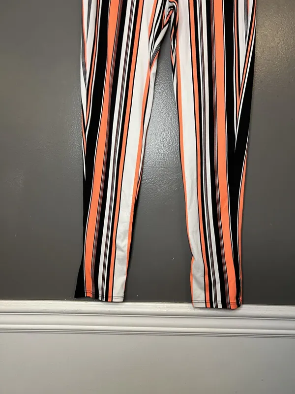 Rainbow Sandals Rainbow Pants Womens Small Black White Orange Stripe Leggings Made USA Pull On - Image 3