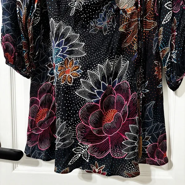 Farm Rio Sparkle Flowers Mini Dress Floral Print Circle Cut-Out Size XS - Image 6