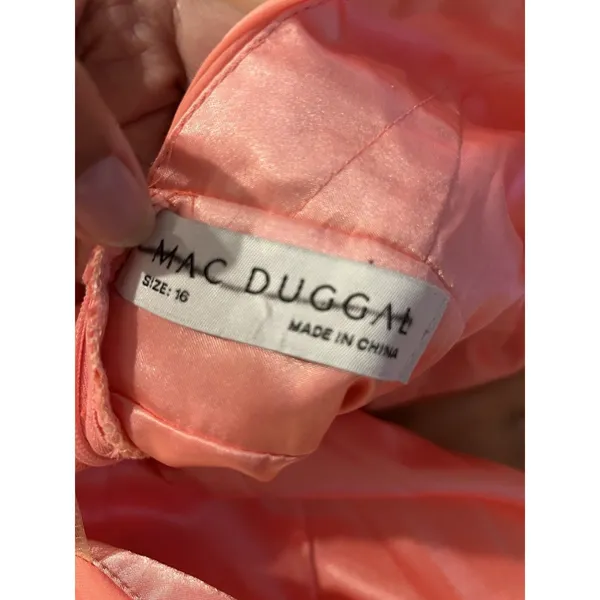 MAC DUGGAL Size 16 Coral Gown Wedding Formal Ball Gown Pleated Bodice Sequins - Image 10