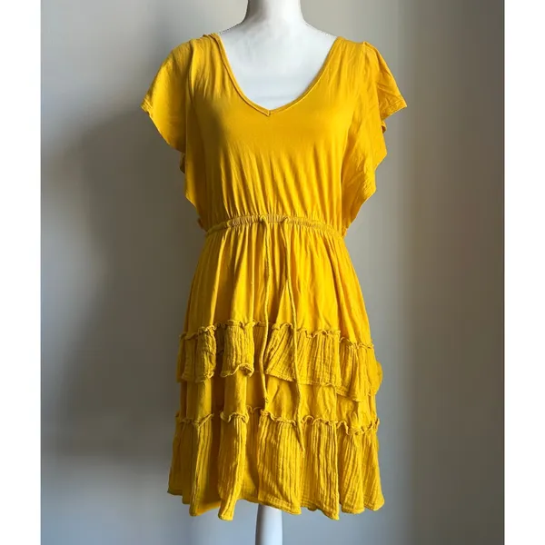 Daily Practice Anthropologie Yellow Boho Ruffle Layered Mini Dress Size XXSP - Image 3