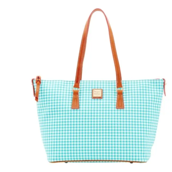 NEW Dooney & Bourke Sena Sea Foam Gingham Leather Zip Top Shopper Shoulder Bag - Image 3