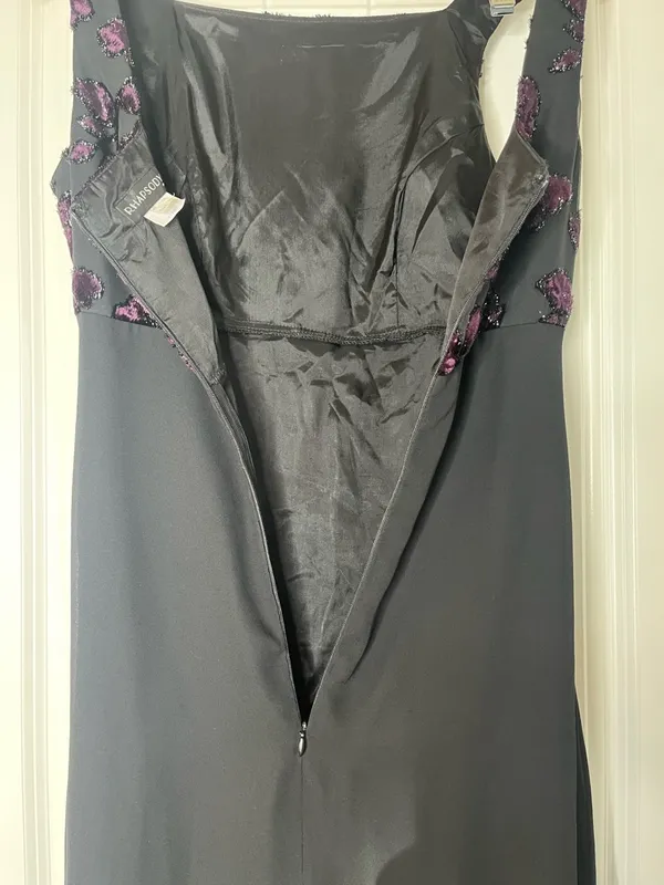 Rhapsody Vintage Y2K Black Formal Dress Whimsigoth Purple Floral Crushed Velvet Size 8 - Image 5