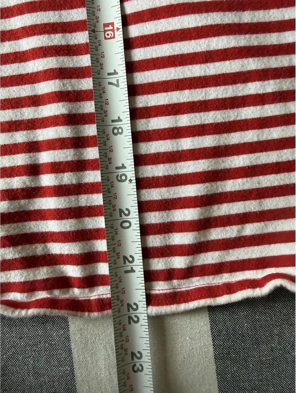 Polo Ralph Lauren Red & White Striped V-Neck T-Shirt, Navy Trim, Size M - Image 6