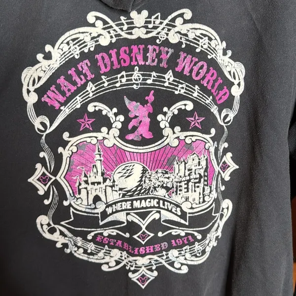 Disney Parks Authentic 2016 Fantasia Mickey Zip Hoodie Black Pink 2X Walt Disney - Image 9