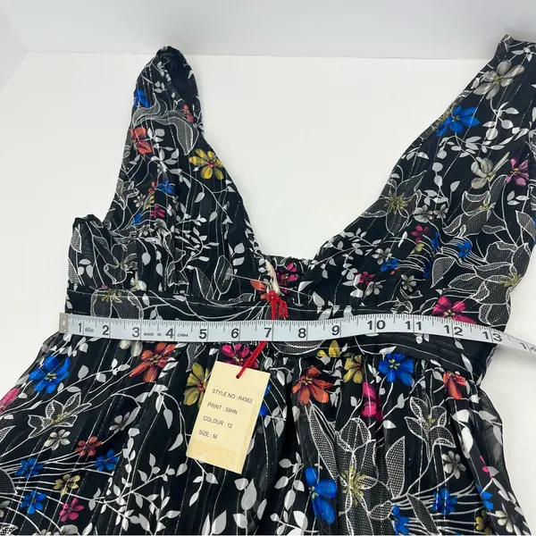 Anthropologie Raga Rain Forest Plunge Neck Maxi‎ Dress Black Floral Medium NEW - Image 8