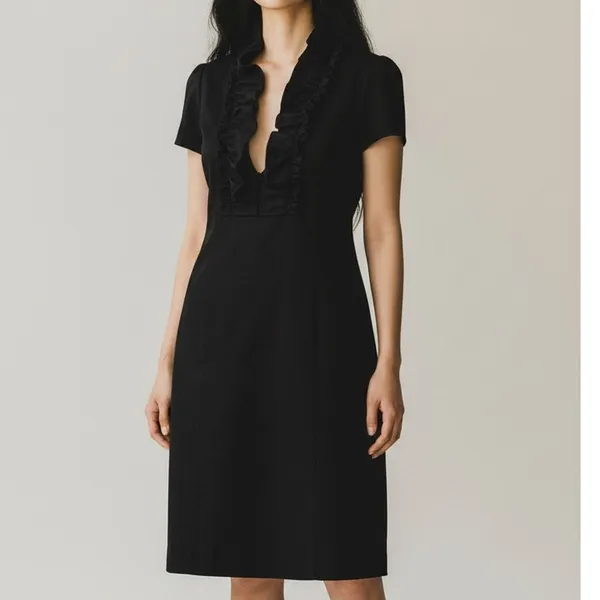 J. Crew Madeline Ruffle Collar Wool Short Sleeve Dress Pockets Side Zip 2 Black - Image 11