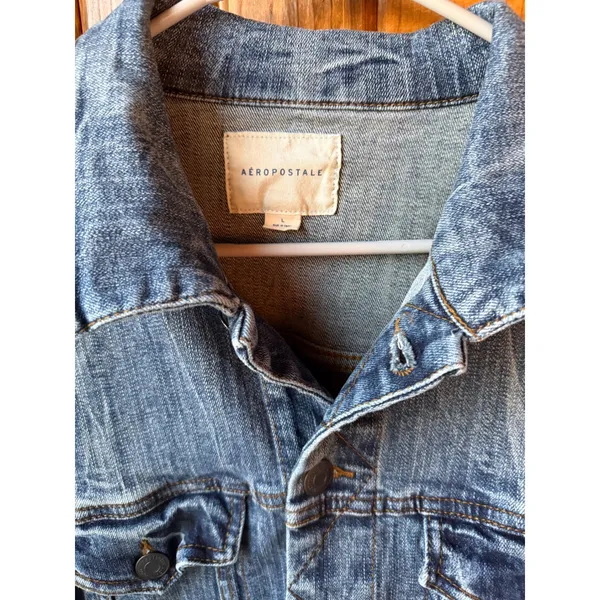 Aeropostale Womens Blue Denim Trucker Jacket Medium Wash Button Front‎ Large - Image 3