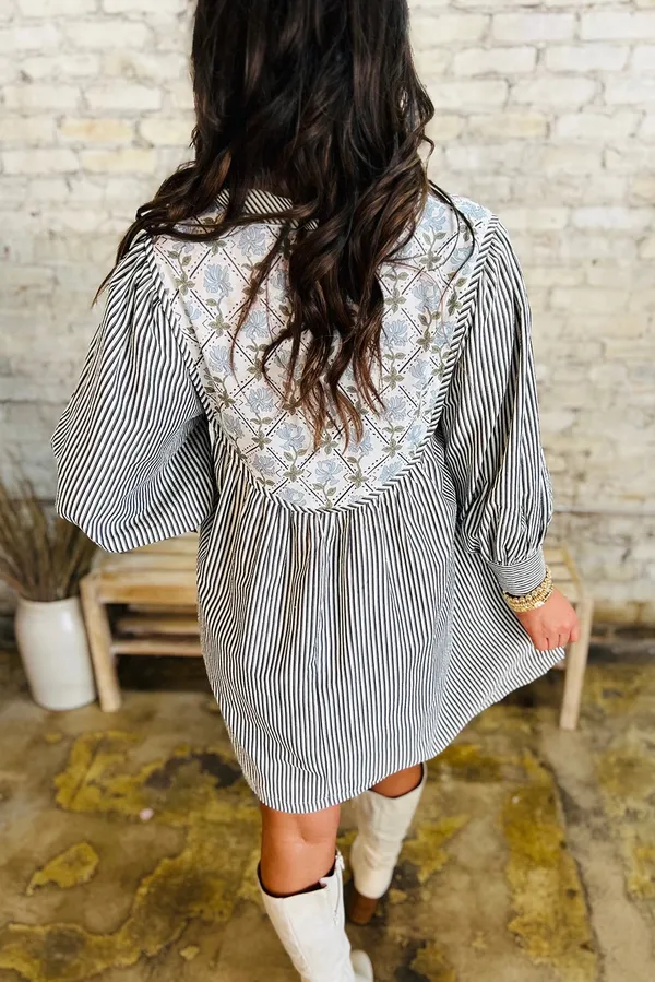 Boutique Blue and white stripe long sleeve mini dress - Image 2