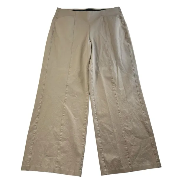 Old Navy XL Tall XLT High Waisted Pull On Pixie Super Wide Leg Pants Comfort Tan - Image 2