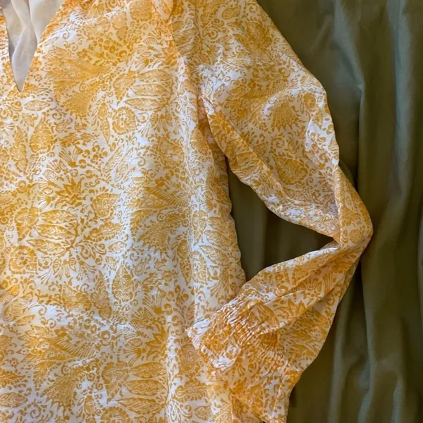 J.Crew Yellow Floral Long Sleeve V-Neck Ruffle Blouse Top small - Image 5