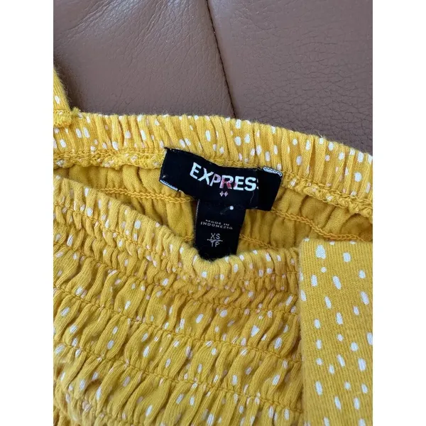 Express Yellow Square Neck Polka Dot Cottagecore Smocked Tank Top Size XS - Image 5
