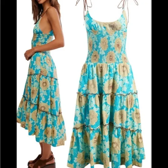 Free People Adriel Tie Strap Tiered Midi Dress NWT Size L - Image 7