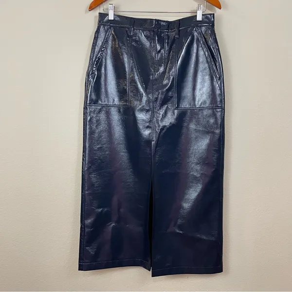 Pistola‎ Alice Utility Midi Skirt in Navy Vinyl Size 29 - Image 4