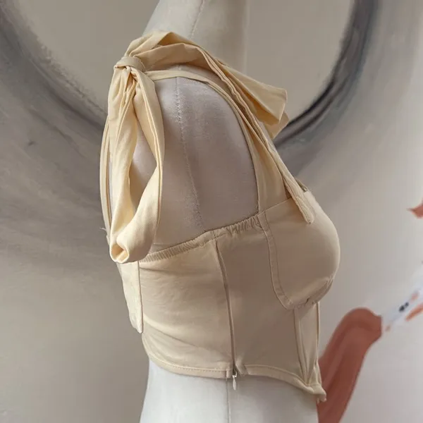 Cider bandeau.  Size Small. Zip closure on side. Straps tie into bows. - Image 4