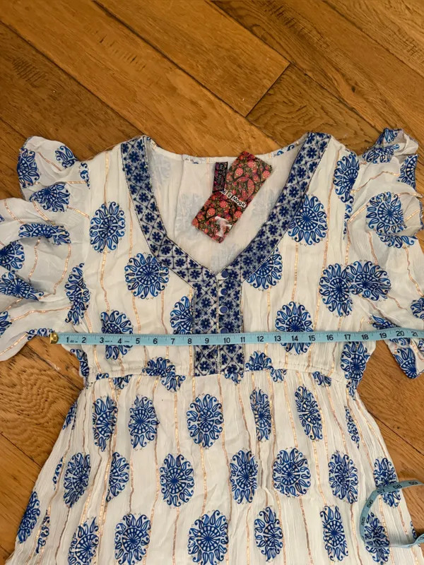 NWT - 1X - ME 2 MAGIC - Blue & White Boho Maxi Dress with V-Neck - Image 7