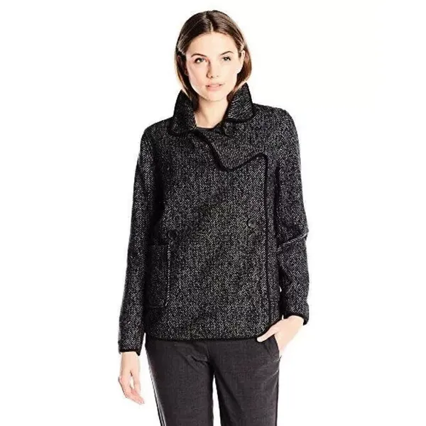 Lucky Brand Womens Coat Drape Front Wool Size Medium‎ Black Grey Jacket Button - Image 4
