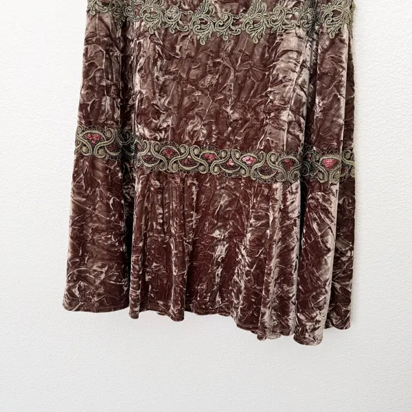 [Vintage] 90s Y2K Crushed Velvet Lace Fairycore Whimsigoth Boho Midi Skirt Sz 12 - Image 3