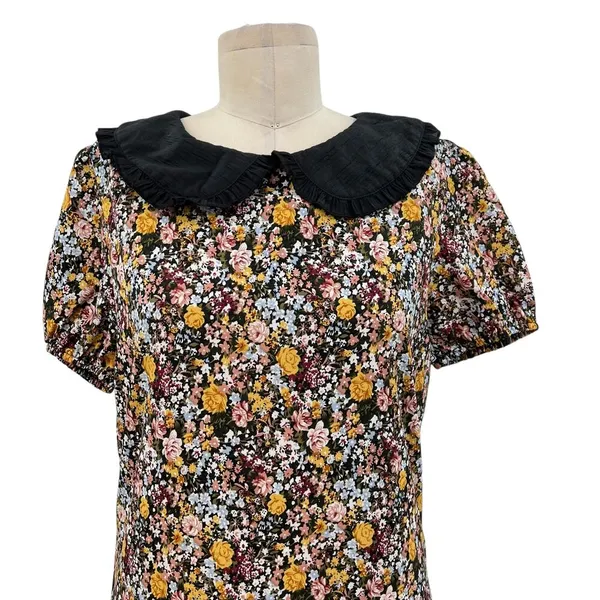 Roolee‎ Floral Print Oversized Collar Neckline Short Sleeve Dress Size Small - Image 2