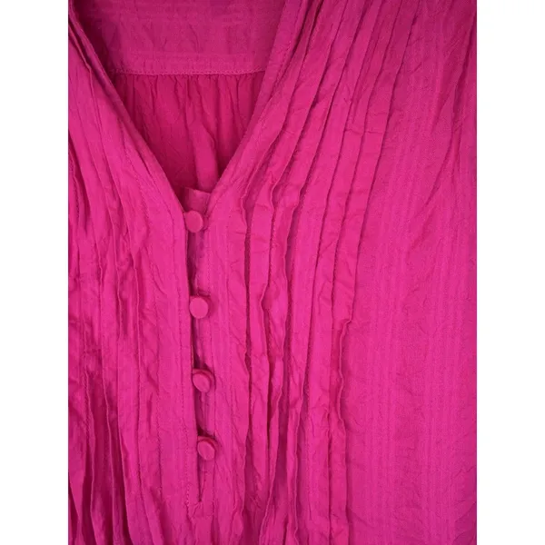 Loft Women’s Pink Y2K Pintucked Button Split Neck shell Large Blouse Sleeveless - Image 4