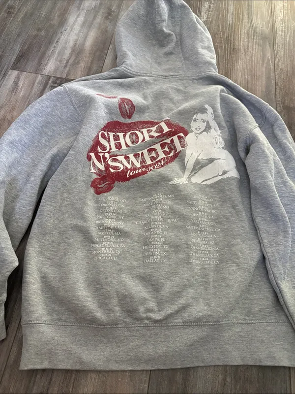 Sabrina Carpenter Short N Sweet Tour 2024 Hoodie Sweatshirt Grey Small - Image 3
