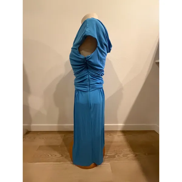 Alberta Ferretti Blue Jersey Cowl Neck Cutout Ruched Maxi Dress Sleeveless - Image 3