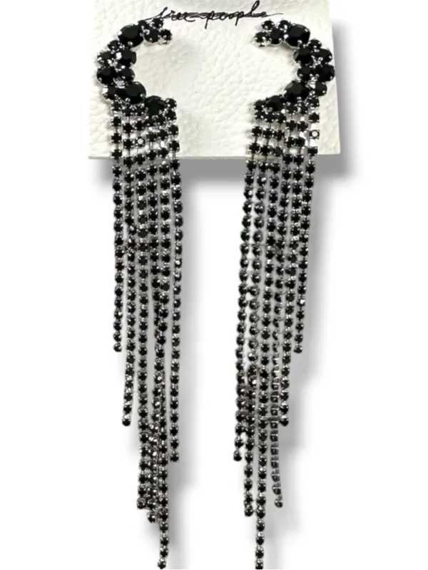 Free People You Make Me Feel Like Dancing Dangles Moon Earrings Silver Onyx NWT - Image 6