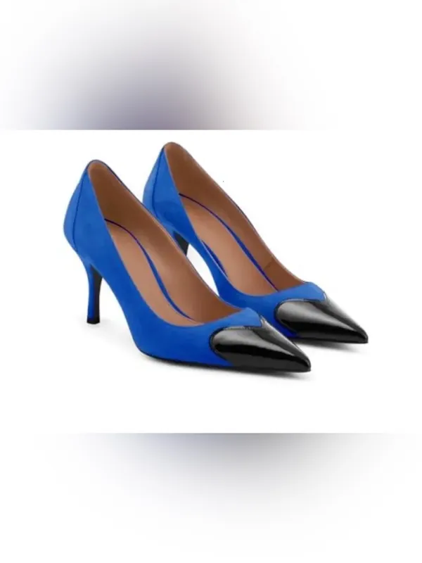 Elegant Blue Pointed-Toe Women's Heels with Black Cap - Image 2