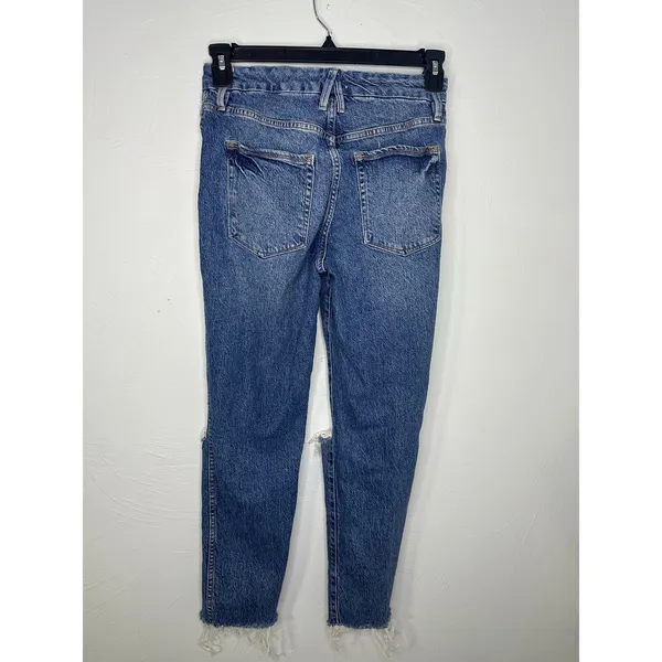 Good American Raw Hem Distressed Jeans Medium Wash Size 6 26 Straight Leg - Image 2