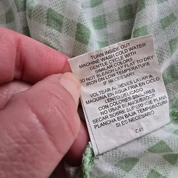 AS U Wish Gingham Smocked Tiered Midi Dress Green White Tie Shoulder Size L - Image 8
