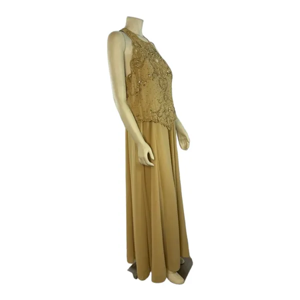1990s Miss New York Gold Beaded Formal Gown Set Cutout Maxi L-XL - Image 11
