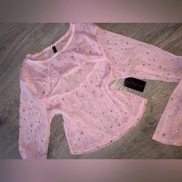 Bodyrage Glam Pink Mesh Long Sleeve Top Nwt - Image 2