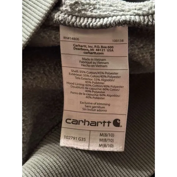 Carhartt‎ Women's Hoodie Relaxed Fit Pullover Fleece Logo Sleeve Workwear Sz M - Image 6