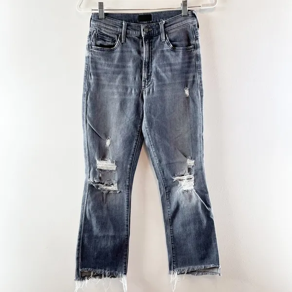 Mother The Insider Crop Step Fray Hem Jeans Ace of Spades Grey Distressed 26 / 2 - Image 2