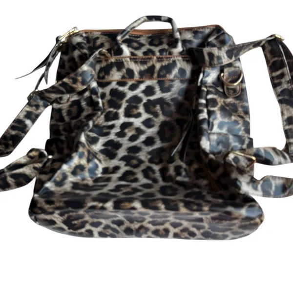 Leopard Print Backpack with Additional‎ Strap Black - Image 6