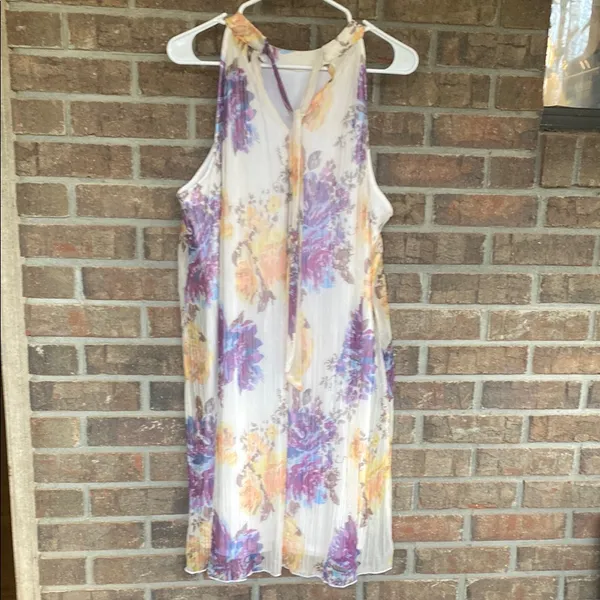Floral Midi Dress in Cream with Purple & Yellow Accents - Image 2