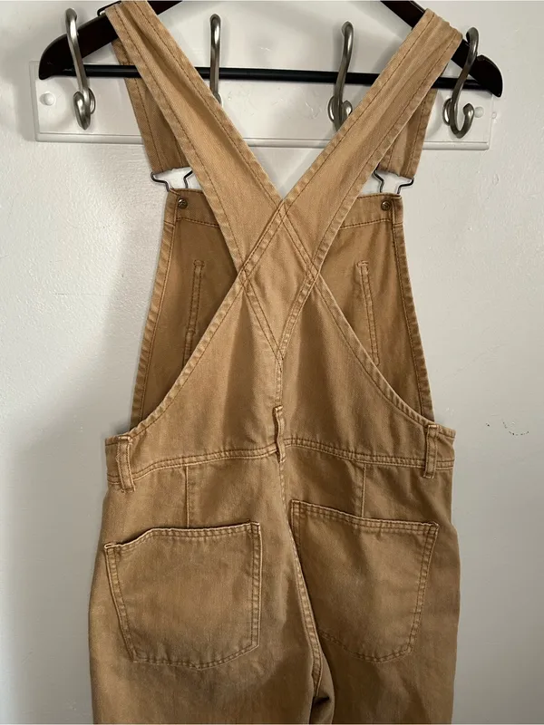 Free People We The Free Ziggy Cotton Denim Overalls - Tan / Camel Brown - Image 6