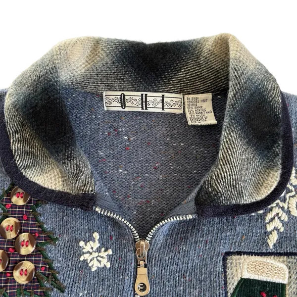 Vintage OHI Ugly Christmas Sweater Vest Patchwork Granny Cottage Womens Medium - Image 2