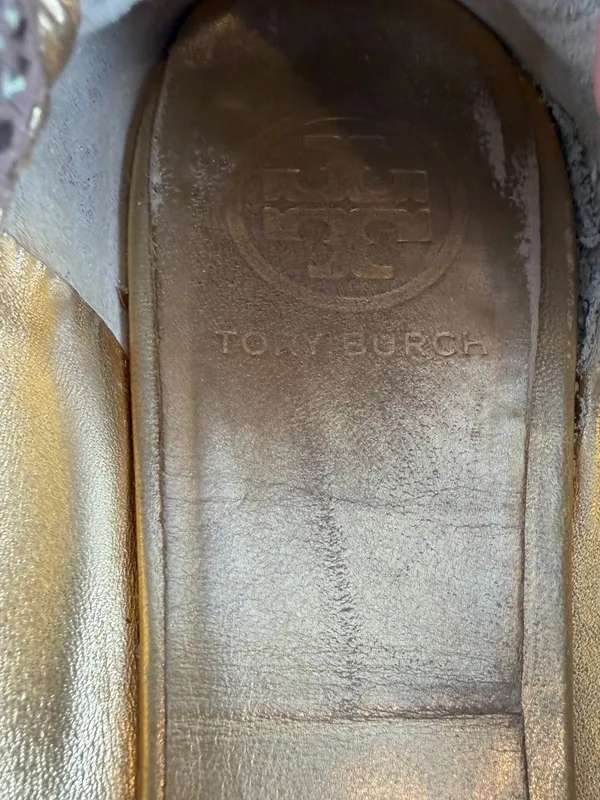 Tory Burch Snake Embossed Large Metal Logo Ballet Flat in Light Brown Gold 8.5 - Image 6