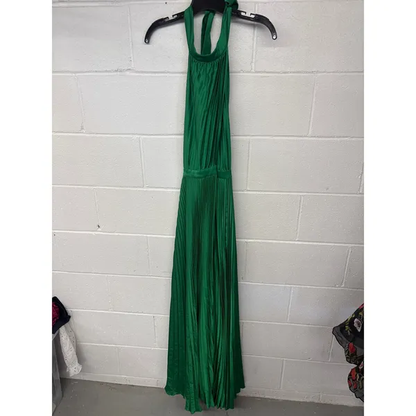 L’IDEE Sz10 Emerald Green Pleated Satin Halter Renaissance Cocktail Evening Gown - Image 3
