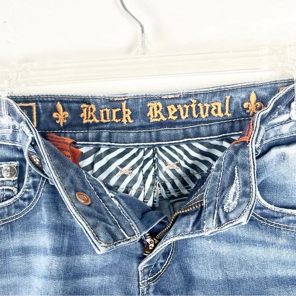 ROCK REVIVAL Alivia Blue Light Distressed Fray Hem Skinny Jeans 2 Boho Festival - Image 11