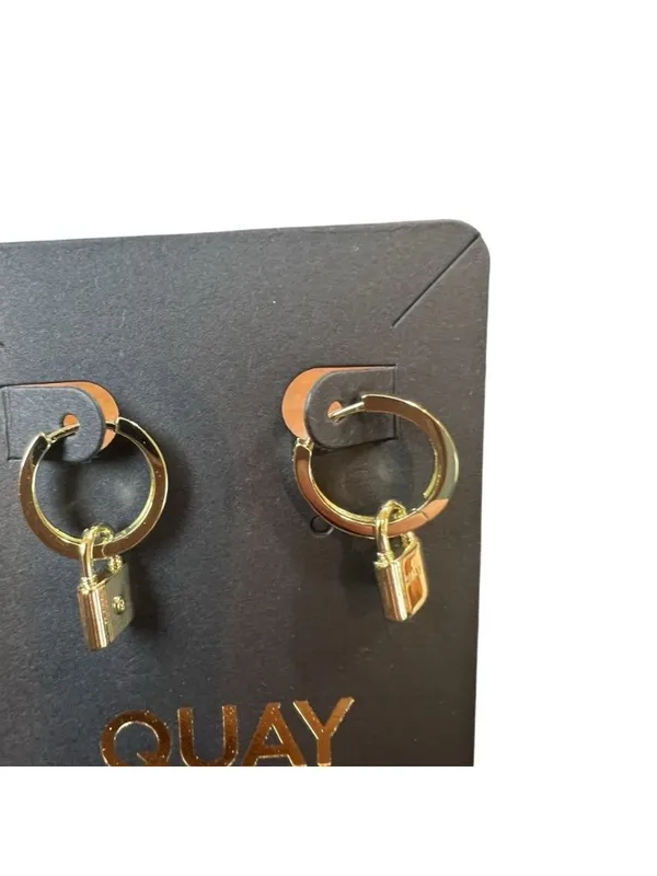 Quay Australia On Lock Huggies Earrings Gold Hoops Minimalist Statement NEW - Image 5